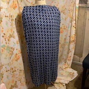 Stretchy tall size blue print full length skirt